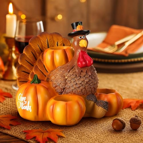 Thanksgiving Turkey Candle Holder with Pumpkin Compartments - Fall Table Decor