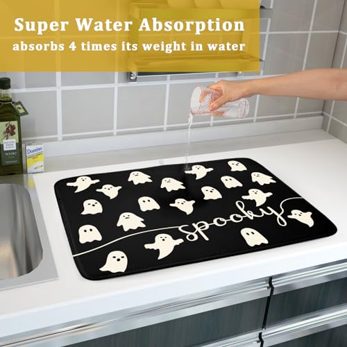 Halloween Ghost Dish Drying Mat 18x24 Inch Reversible Microfiber Kitchen Counter Protector