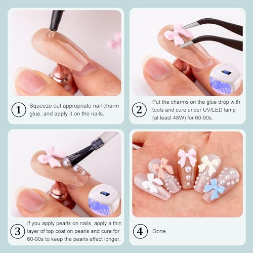 600 Pcs Nail Charms Set with Bow, Heart, Moon & Pearls - 8 Colors, Model 11