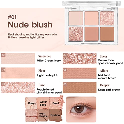 BBIA Ready To Wear Eye Palette 01 Nude Blush - Blendable Shimmer & Matte Shades for Daily Makeup