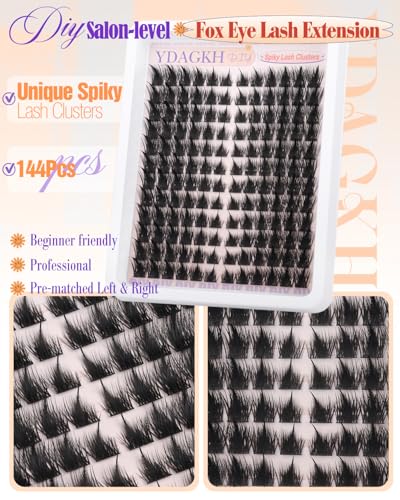 Spiky Fox Eye Lash Clusters - Dramatic Manga Volume Eyelash Extensions - DIY 144 Pcs