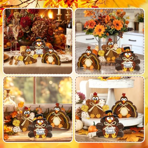 Large Brown Wooden Thanksgiving Turkey Centerpiece Set - Rustic Fall Decor for Home & Tabletop