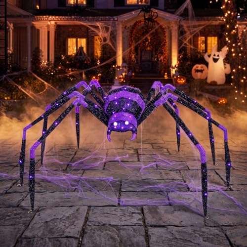 Giant 6.8 FT Halloween Spider with 128 LED Lights Outdoor Yard Decoration