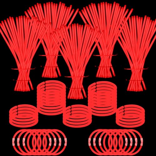 500 PCS Red Glow Sticks Bracelets & Necklaces Bulk with Connectors - Glow in The Dark Party Supplies - Variation: 500red