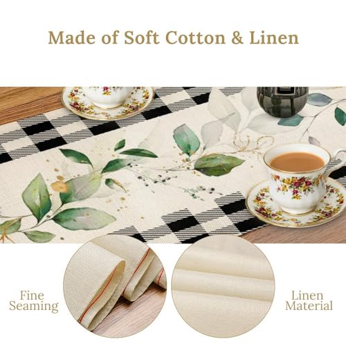 Farmhouse Style Plant Table Runner W13X L36 - Floral Eucalyptus Botanical Decor