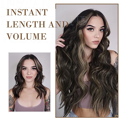Clip-In Hair Extensions - Natural Soft Synthetic, 4PCS, Dark Ash Blonde
