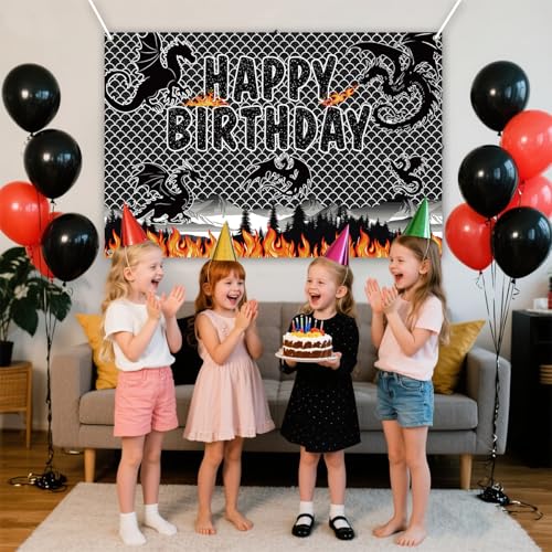 Dragon Backdrop Banner for Birthday Party Decorations - 70 x 47 Inches