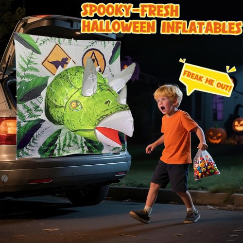 Halloween Trunk or Treat Inflatable Car Decor - Triceratops Theme with LED Lights - Outdoor Party Accessory