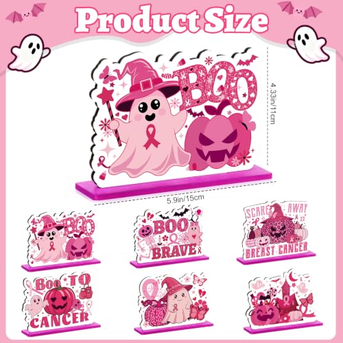 Pink Breast Cancer Awareness Halloween Wooden Table Decorations - 6 Pcs