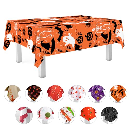 Halloween Skeleton Tablecloth 54x108 Inches Orange Disposable Plastic 6 Pack - Perfect for Parties