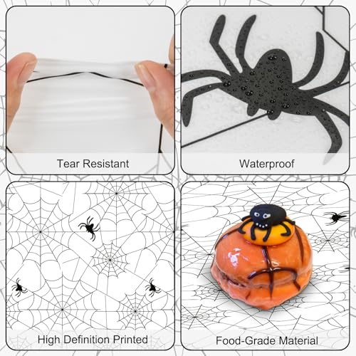 White Halloween Spider Web Plastic Tablecloths - Set of 2, 108x54 Inch