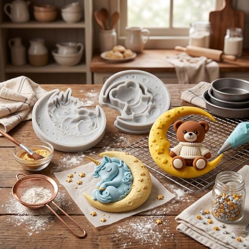 Unicorns & Bear Moon Silicone Mold Set for Cake Decorating - Style H