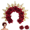 Red Halloween Flower Crown Headpiece for Catrina Costume Gothic Decor