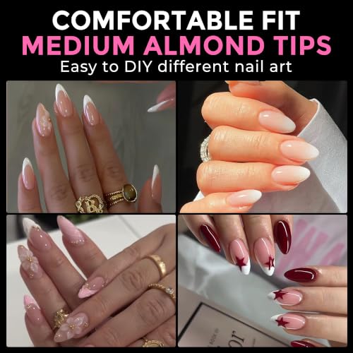 Almond Gel Press On Nails Medium 216pcs - No Trace, Long Lasting, Pre-Shaped