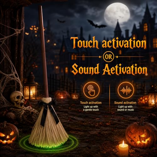 Floating Animated Witch Broom Halloween Decor - 36 Inches