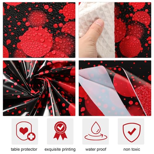 Black and Red Disposable Round Plastic Tablecloth 84 Inch - 6 Pack