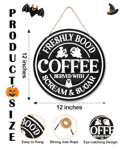 Halloween Coffee Bar Sign - Ghost Welcome Sign for Front Door, Wooden Wall Decor, Farmhouse Office Kitchen - Coffee Variation