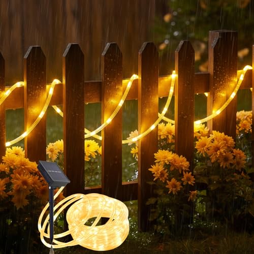Solar Rope Lights 33FT 100LED Outdoor String Lights with 8 Modes - Warm White