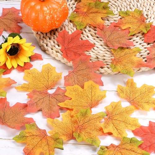 Artificial Maple Leaves Faux Fall Leaves for Thanksgiving and Wedding Decor - Black, 100 Pack