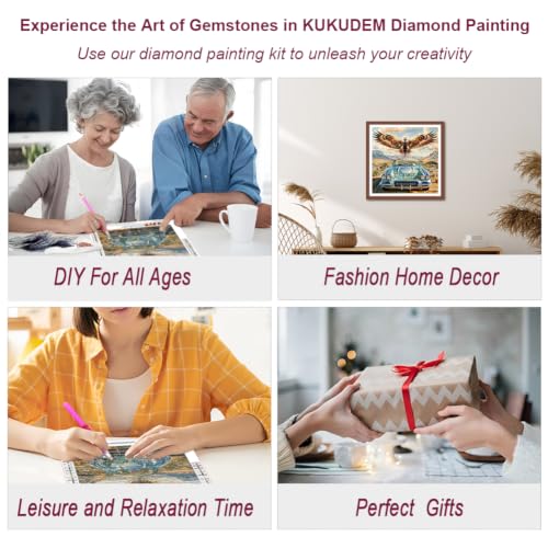 Diamond Painting Kit with Eagle and Car Design - 12x12 Inches, Full Craft Set