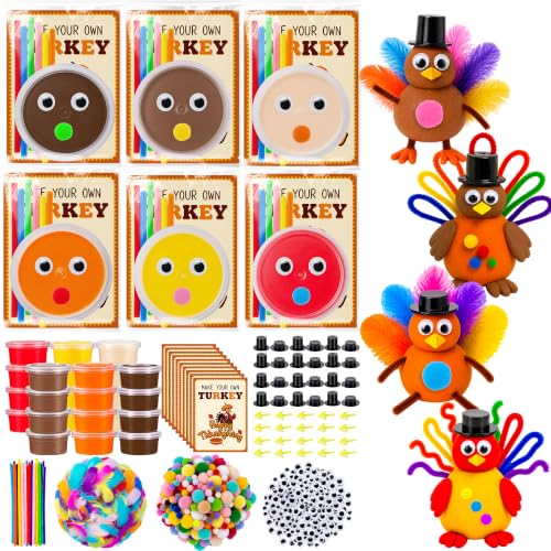 Thanksgiving Turkey Craft Kit with Air-Dry Clay and Accessories – 24 Pack