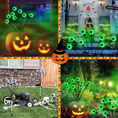 Outdoor Solar Eyeball Lights 4 Pack - Green Swaying Firefly Halloween Decor