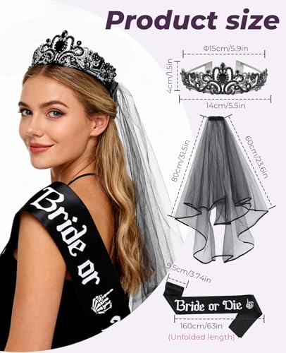 Black Bachelorette Party Decorations Set - Bride or Die Gothic Bridal Shower Supplies