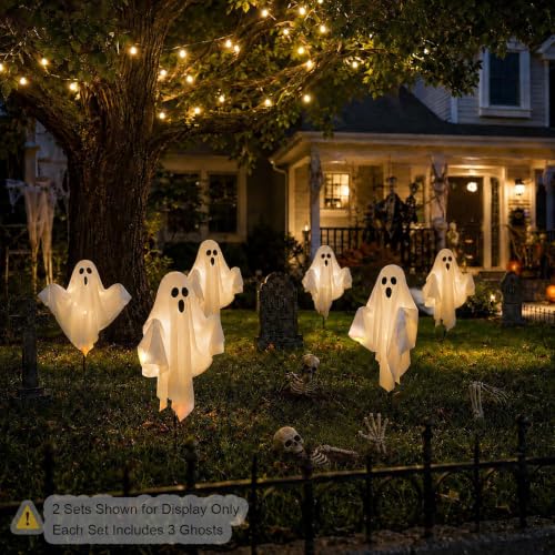Outdoor Solar Ghost Lights 3-Pack - Halloween Pathway Yard Decor