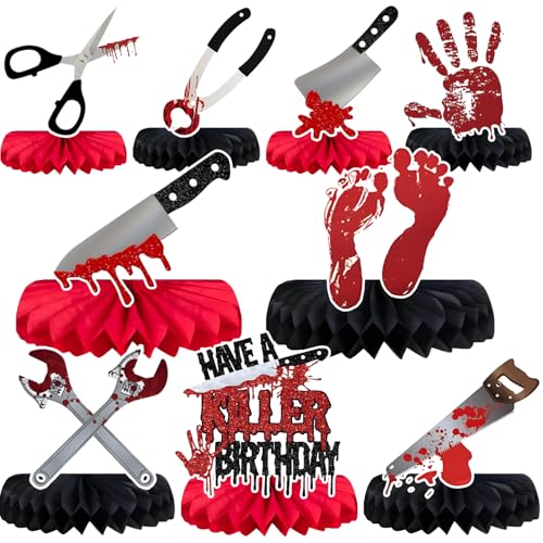 Halloween Horror Themed Honeycomb Centerpieces for Birthday Party Decorations - Bloody Knife Vampire Zombie Decor