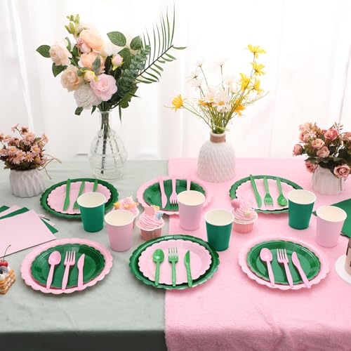 Pink and Green Party Supplies 168pcs Set - Paper Plates Cups Napkins