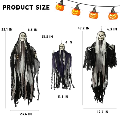 3 Pack Halloween Hanging Skeleton Ghost Decorations Outdoor Spooky Reapers