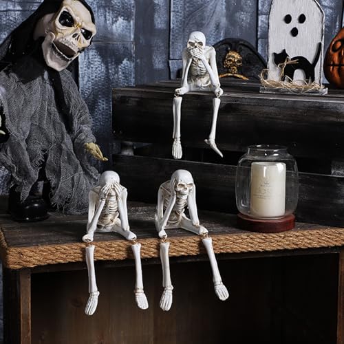 Halloween Skeleton Decor Set of 3 See No Evil Hear No Evil Speak No Evil Figurines