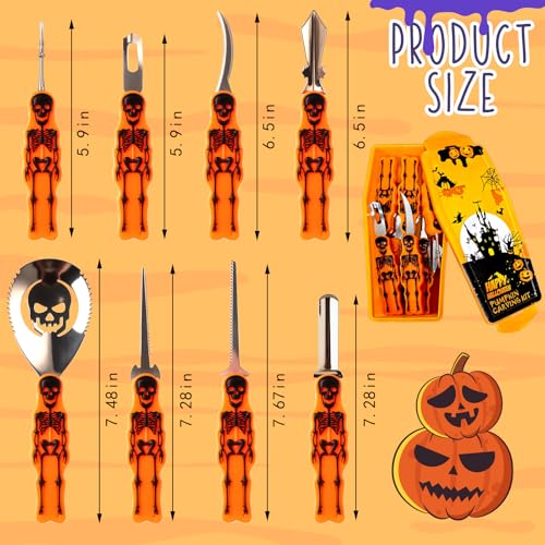 8-Piece Stainless Steel Pumpkin Carving Kit with Plastic Storage Box - Heavy Duty Halloween Tools