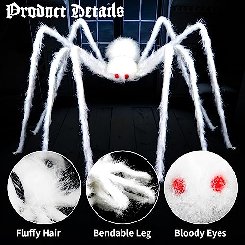 Large White Halloween Hairy Spider Prop - Scary Indoor Outdoor Decor Set of 3