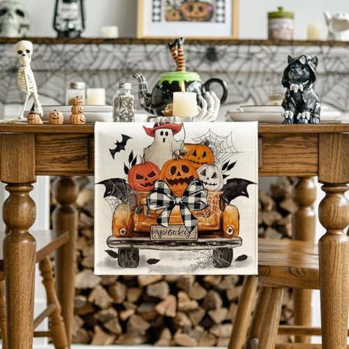 13 x 120 Inch Halloween Jack-O'-Lantern Pumpkin Ghost Spooky Table Runner Orange