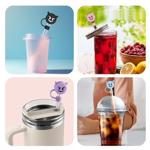 Halloween Silicone Straw Cover Cap for Stanley Cup - Multicolor-1, Reusable Dust-Proof 4-Pack