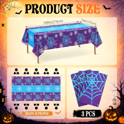 Purple 3PC Spider Web Tablecloth Halloween Party Decorations