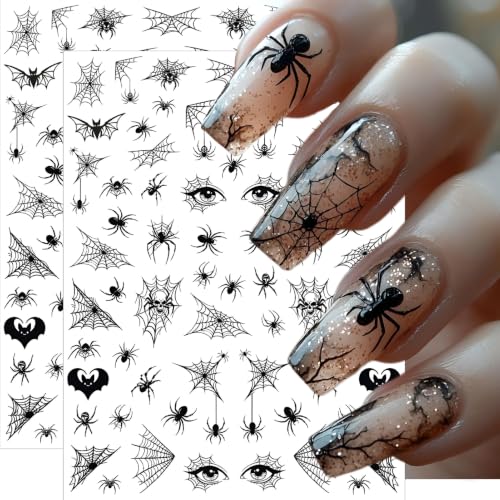 Halloween Nail Stickers Set - 4 Sheets Dark Spooky Web Bat Skull Designs - Variation of Halloween 4 Sheets