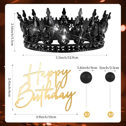 Black Queen Crown Cake Topper for Women - Gothic Party Decoration, 8 Pcs
