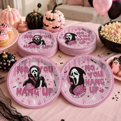 Pink Halloween Paper Plates 40 Pack - Heavy Duty Disposable Dinnerware