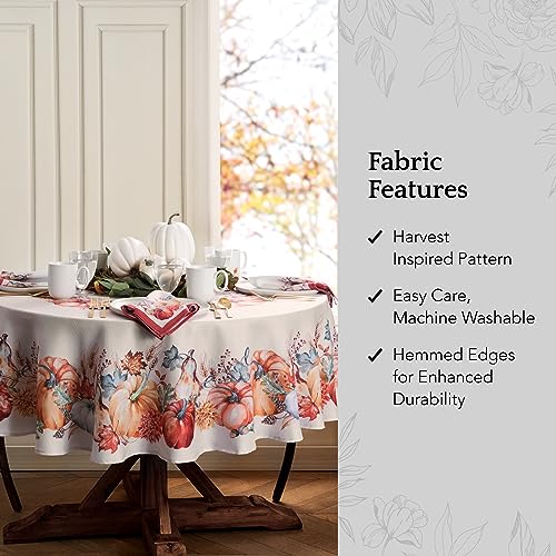 70-Inch Round Botanical Harvest Pumpkin Tablecloth - Fall Decor