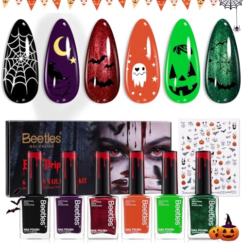 Beetles Halloween Nail Polish Set - 6 Colors, Quick Dry, Elixir Drip Variation