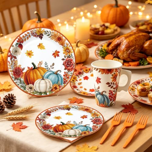 Fall Autumn Disposable Dinnerware Set for 24 Guests - Plates, Napkins & Utensils
