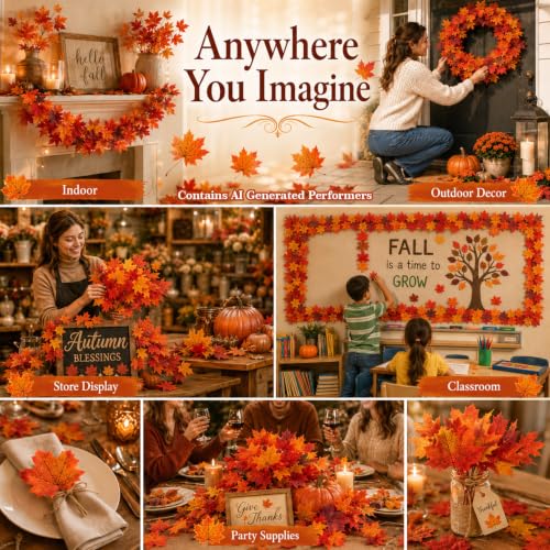 Fall Maple Leaf Garland - 350 Fake Autumn Leaves for Decor & Crafts