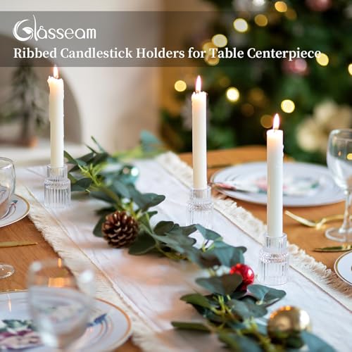 Glass Taper Candle Holders 2 Pcs Small Clear Table Decor - Elegant & Durable