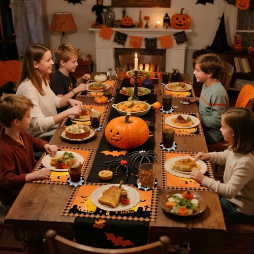 Happy Halloween Paper Placemats & Coasters Set - Ghost Bat Pumpkin Disposable Table Decor