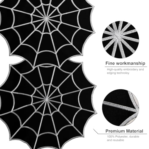 Halloween Embroidered Spider Web Table Runner 14 x 59 Inch - Gothic Fall Decor