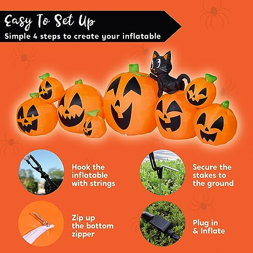 Bright Halloween Orange 10FT Inflatable Pumpkin with Witch's Cat - Outdoor Decorations