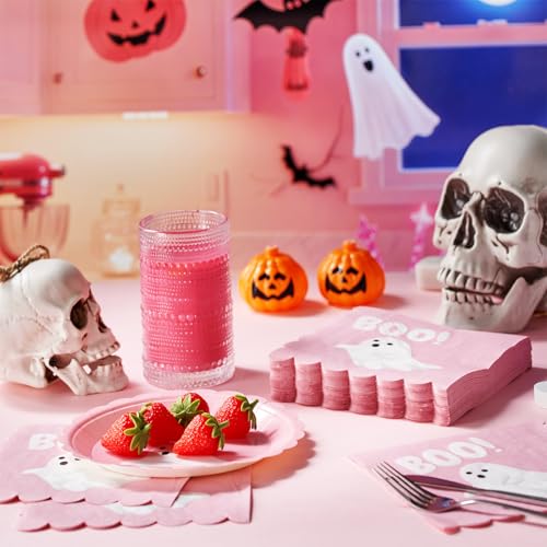 Cute Pink Halloween Ghost Napkins 100 Pcs Lace Edge Disposable Party Tableware