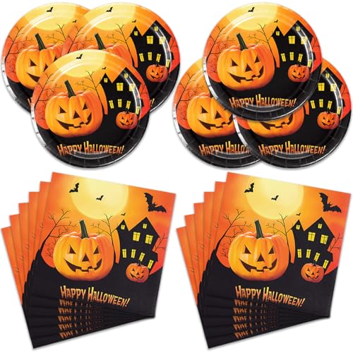 Halloween Pumpkin Disposable Dinnerware Set - Plates & Napkins for Party, 40 Pieces, 2024 Theme